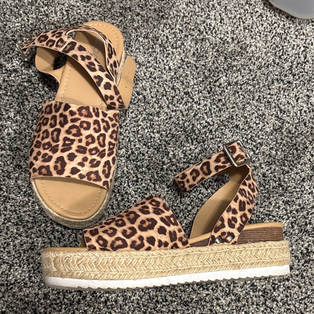 Soda Leopard Print Platform Espadrille Sandals - Brown/Tan